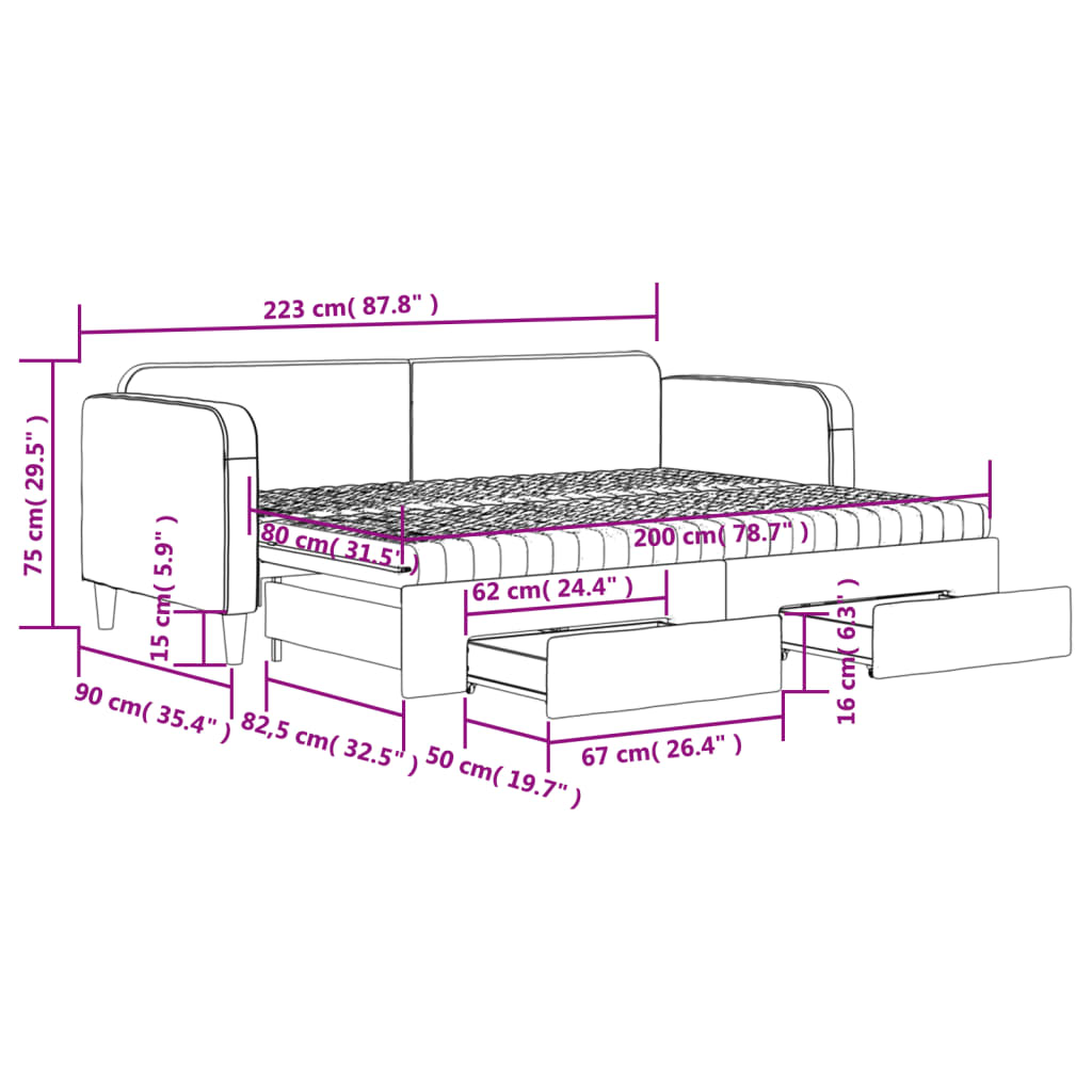 vidaXL Rozkladacia denná posteľ so zásuvkami sivohnedá 80x200 cm látka