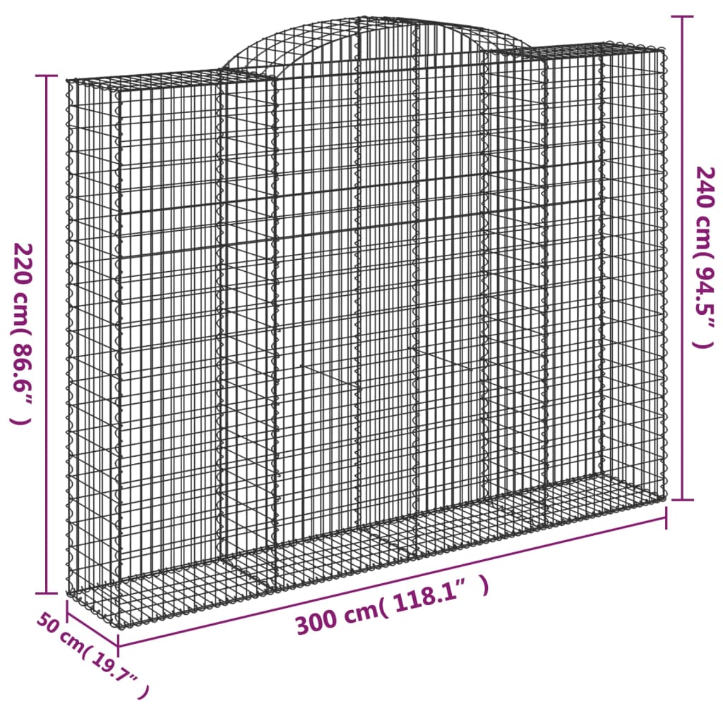 vidaXL Oblúkový gabionový kôš 4 ks 300x50x220/240cm pozinkované železo