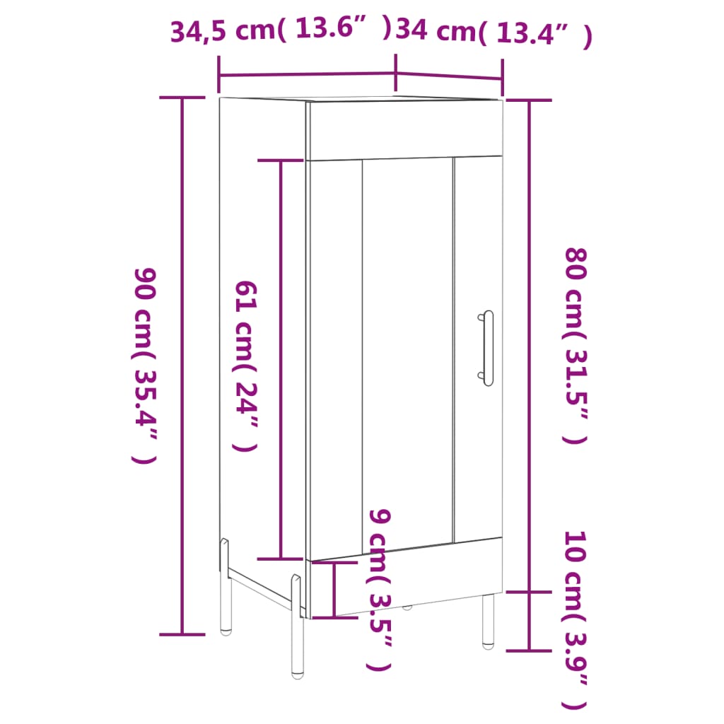 vidaXL Komoda biela 34,5x34x90 cm spracované drevo