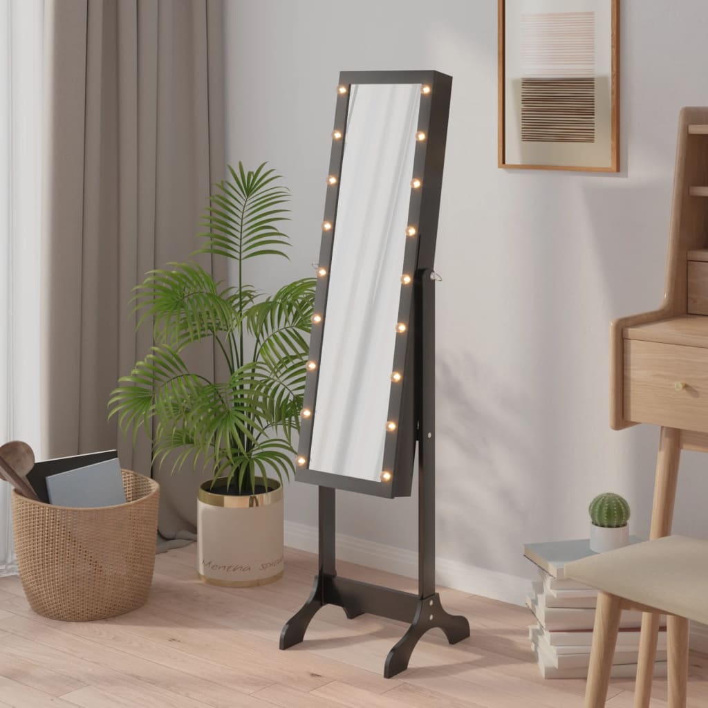 vidaXL Voľne stojace zrkadlo s LED, čierne 34x37x146 cm