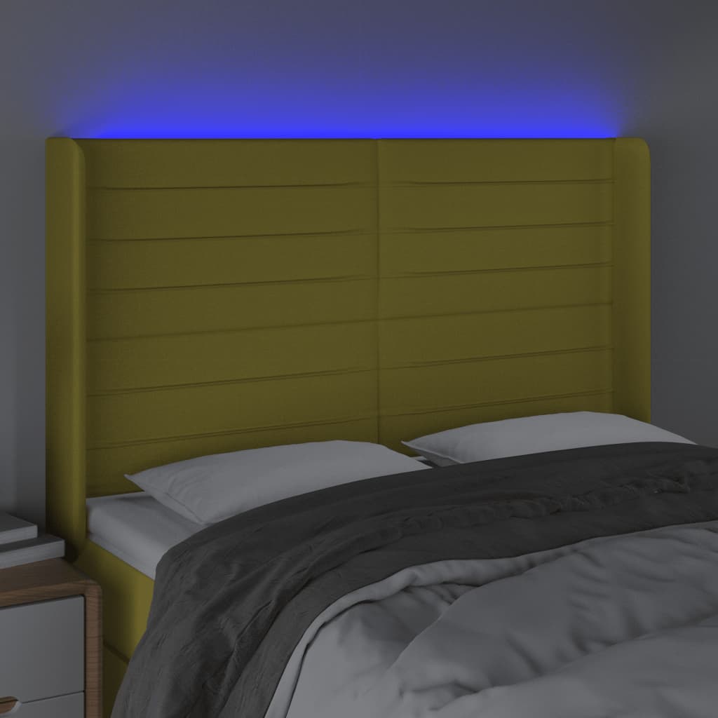 vidaXL Čelo postele s LED zelené 147x16x118/128 cm látka