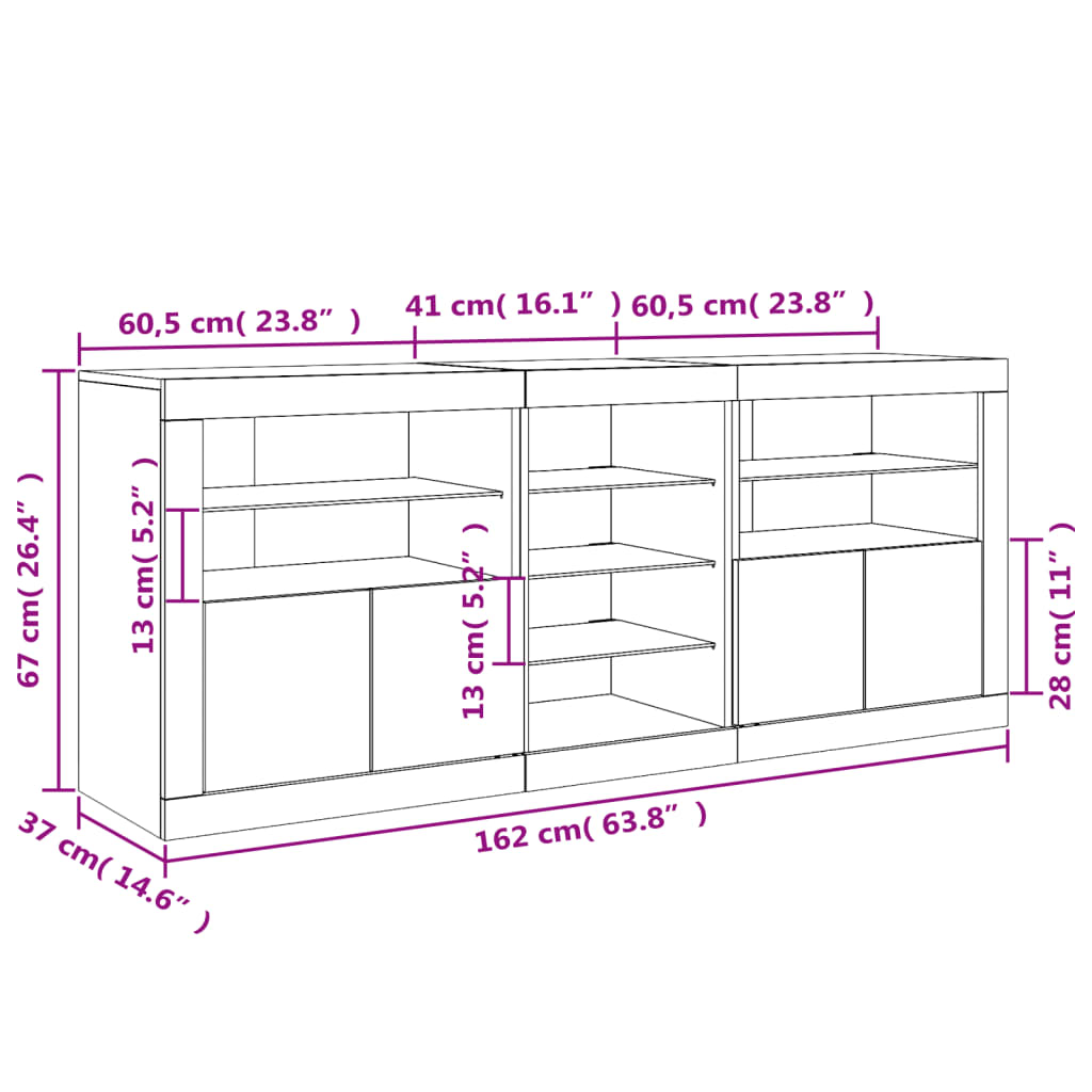 vidaXL Komoda s LED svetlami hnedý dub 162x37x67 cm