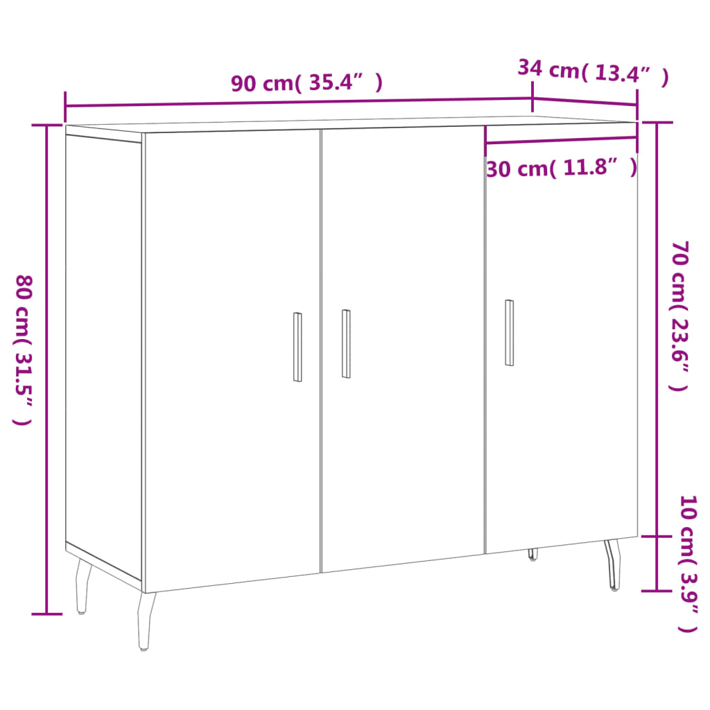 vidaXL Komoda biela 90x34x80 cm kompozitné drevo