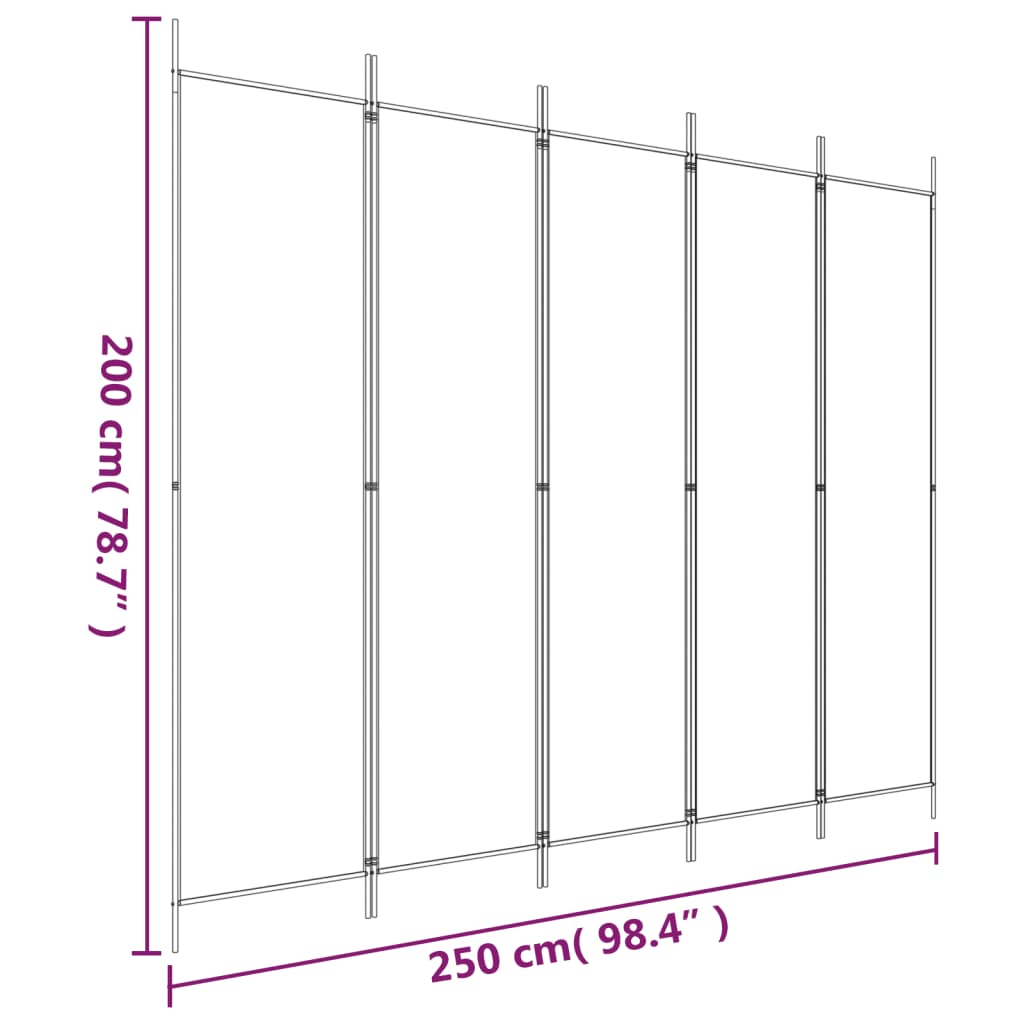 vidaXL 5-panelový paraván biely 250x200 cm látkový