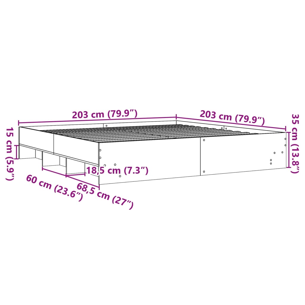 vidaXL Posteľný rám biely 200x200 cm kompozitné drevo