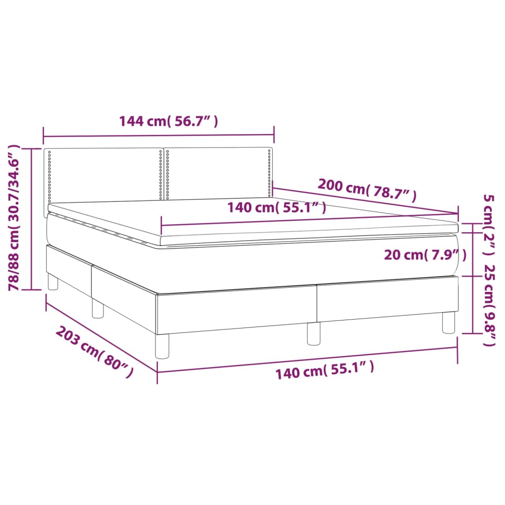 vidaXL Posteľ boxsping s matracom a LED tmavohnedá 140x200 cm látka