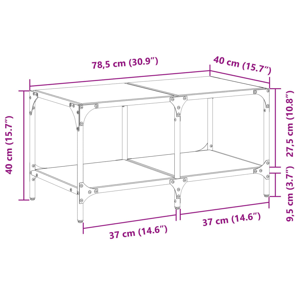 vidaXL Konferenčný stolík priehľadná sklenená doska 78,5x40x40 cm oceľ