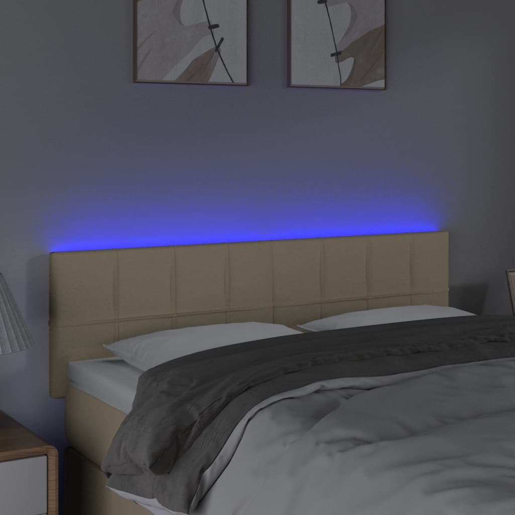 vidaXL Čelo postele s LED krémové 144x5x78/88 cm látka