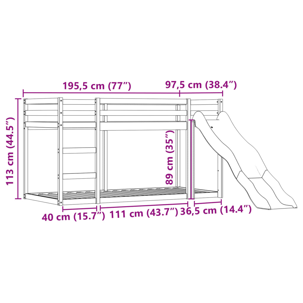 vidaXL Poschodová posteľ šmykľavka a závesy bielo-čierna 90x190 cm