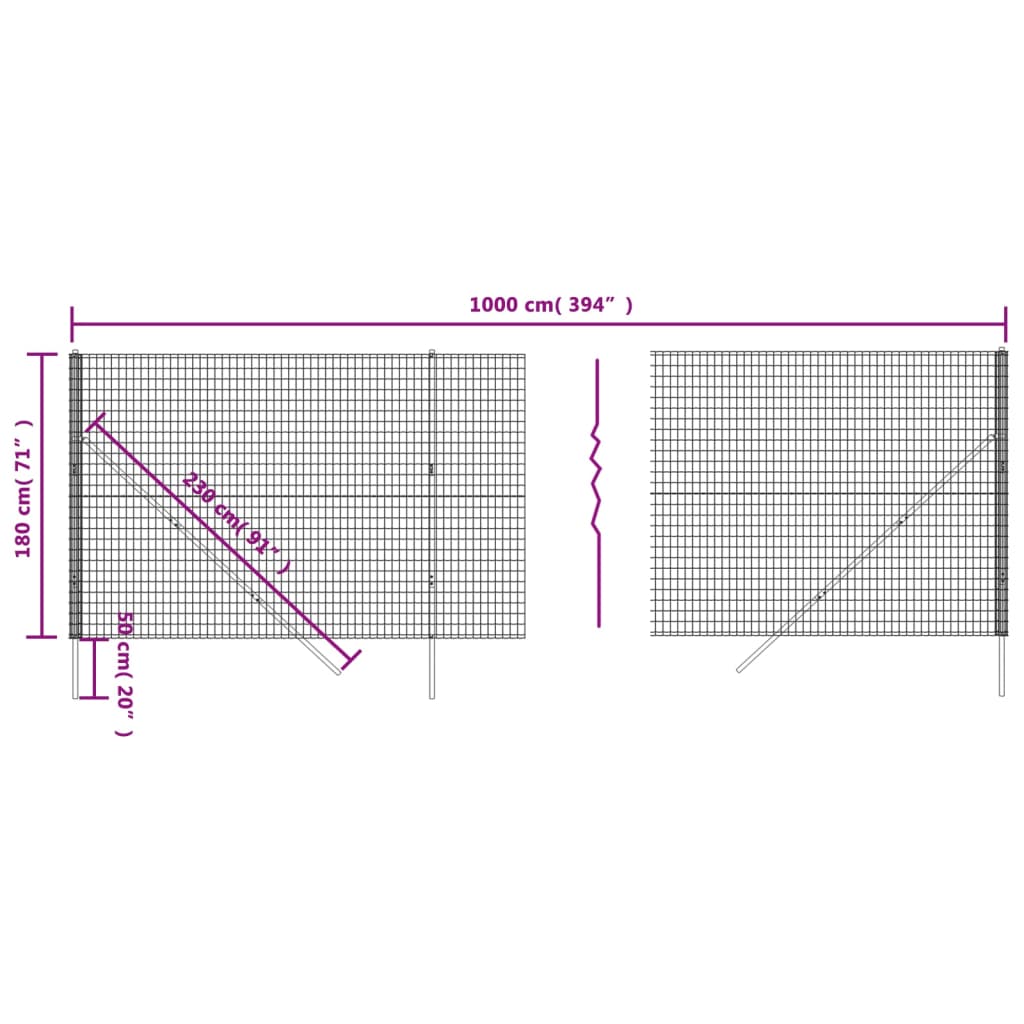 vidaXL Drôtený plot zelený 1,8x10 m pozinkovaná oceľ