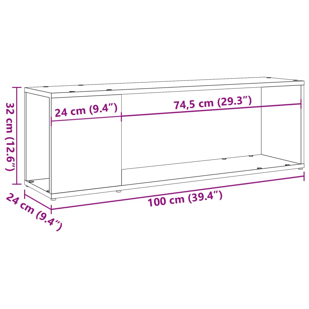 vidaXL TV skrinka, staré drevo 100x24x32 cm, kompozitné drevo