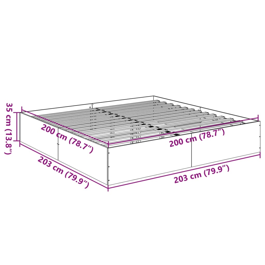 vidaXL Posteľný rám dymový dub 200x200 cm kompozitné drevo