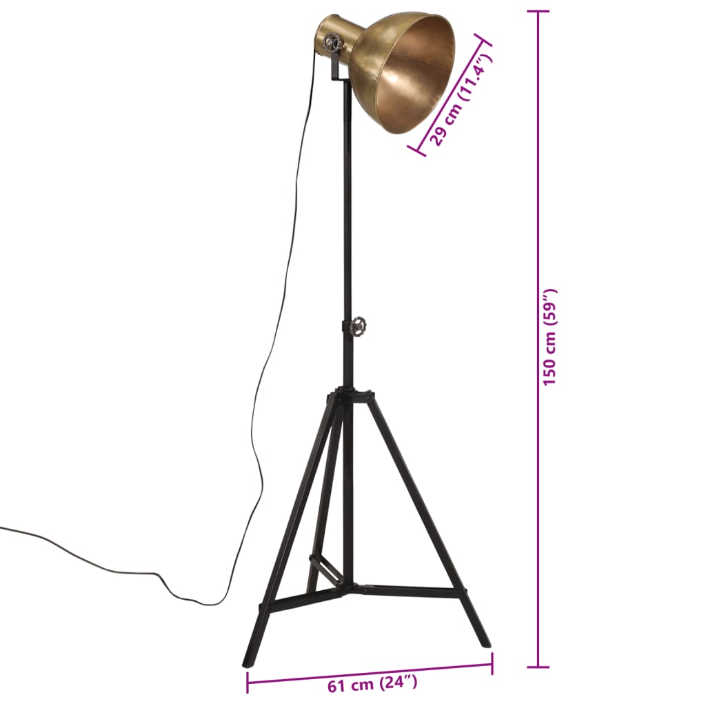 vidaXL Podlahová lampa 25 W starožitná mosadzná 61x61x90/150 cm E27