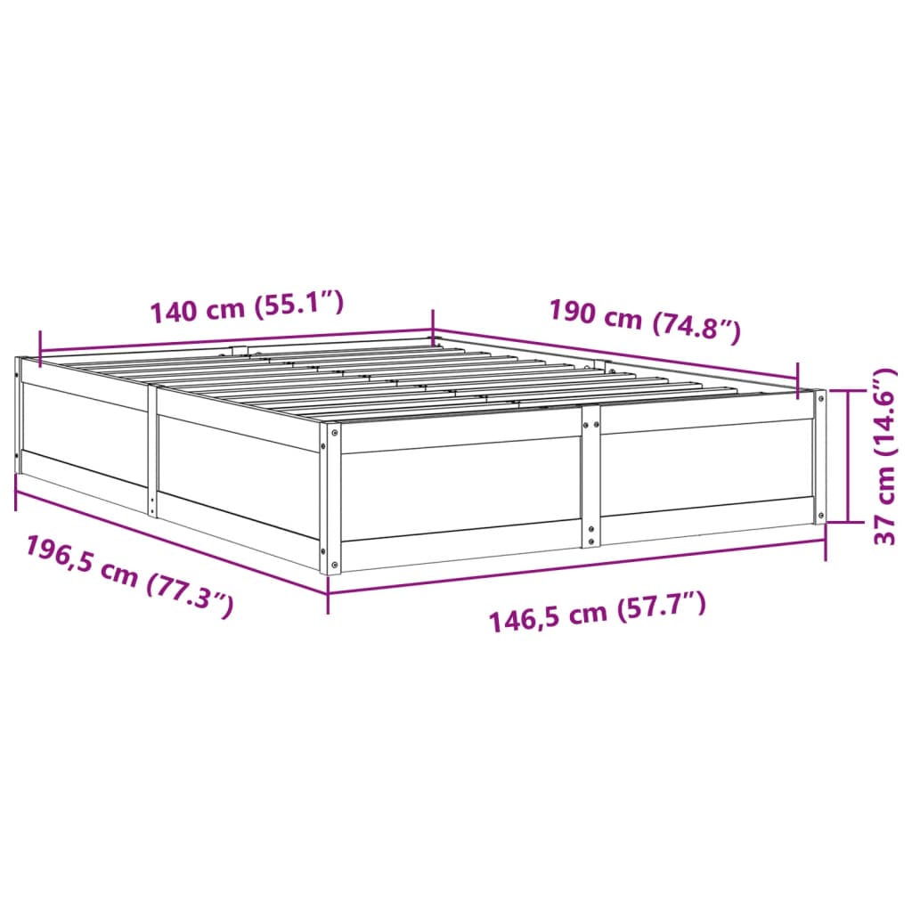 vidaXL Posteľ bez matraca 140x190 cm borovicový masív