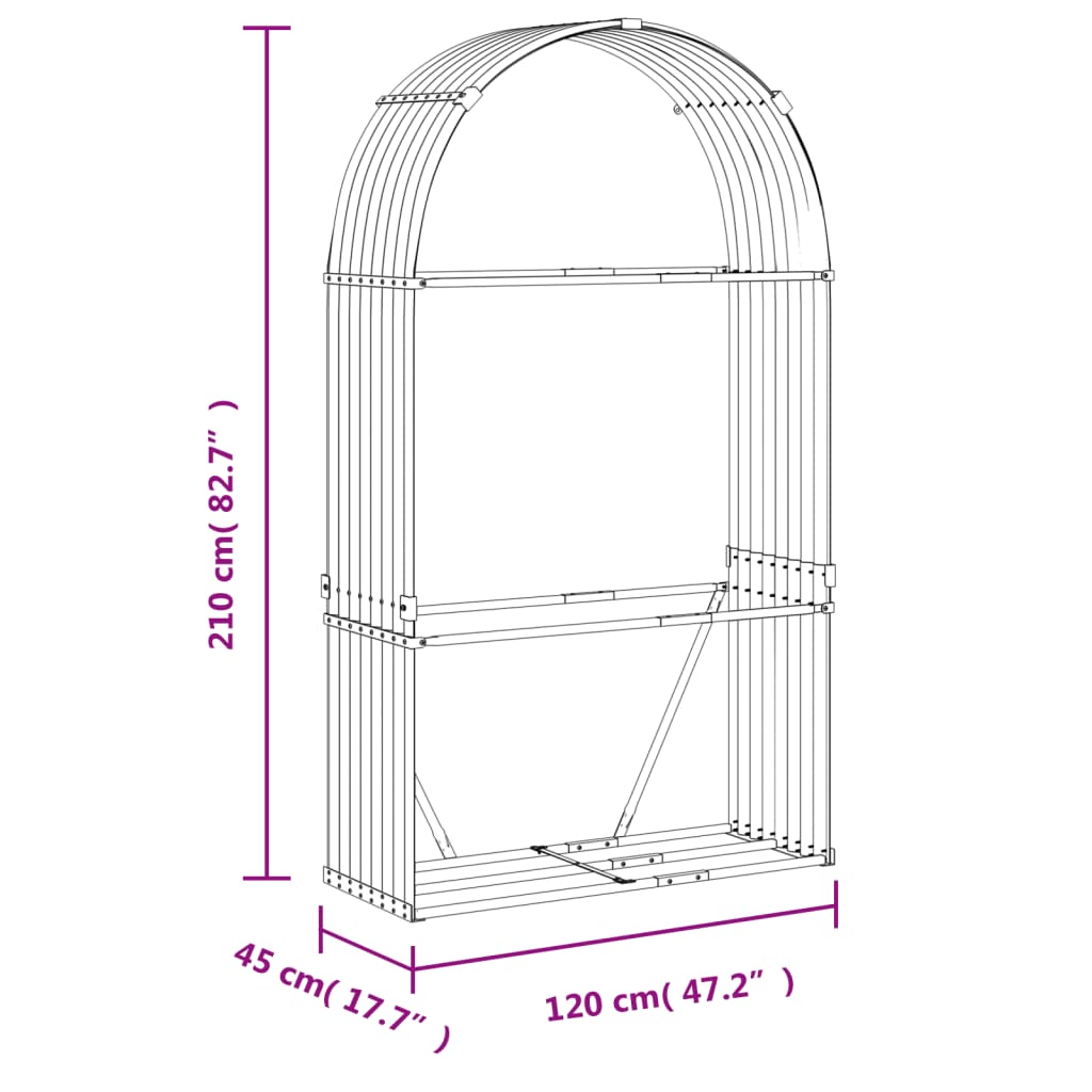 vidaXL Držiak na polená antracitový 120x45x210 cm pozinkovaná oceľ