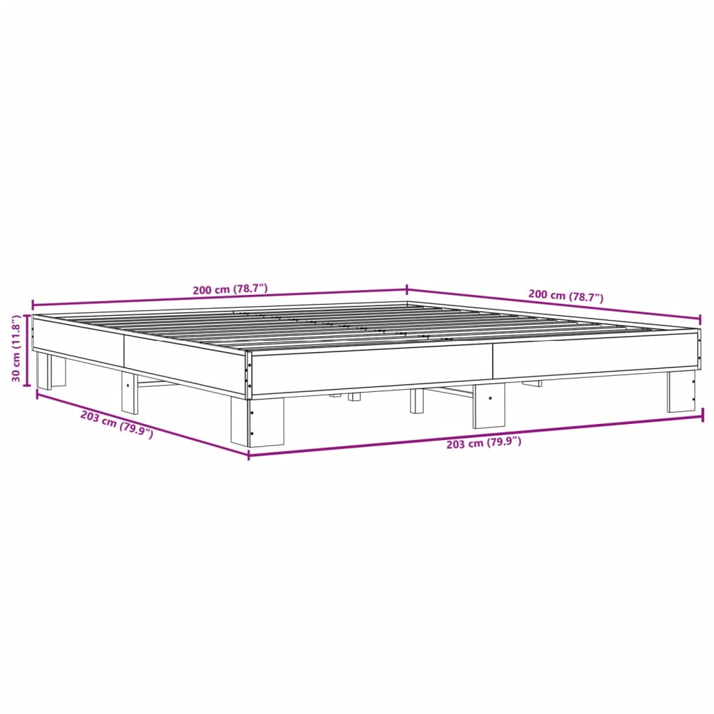 vidaXL Posteľný rám dymový dub 200x200 cm kompozitné drevo a kov