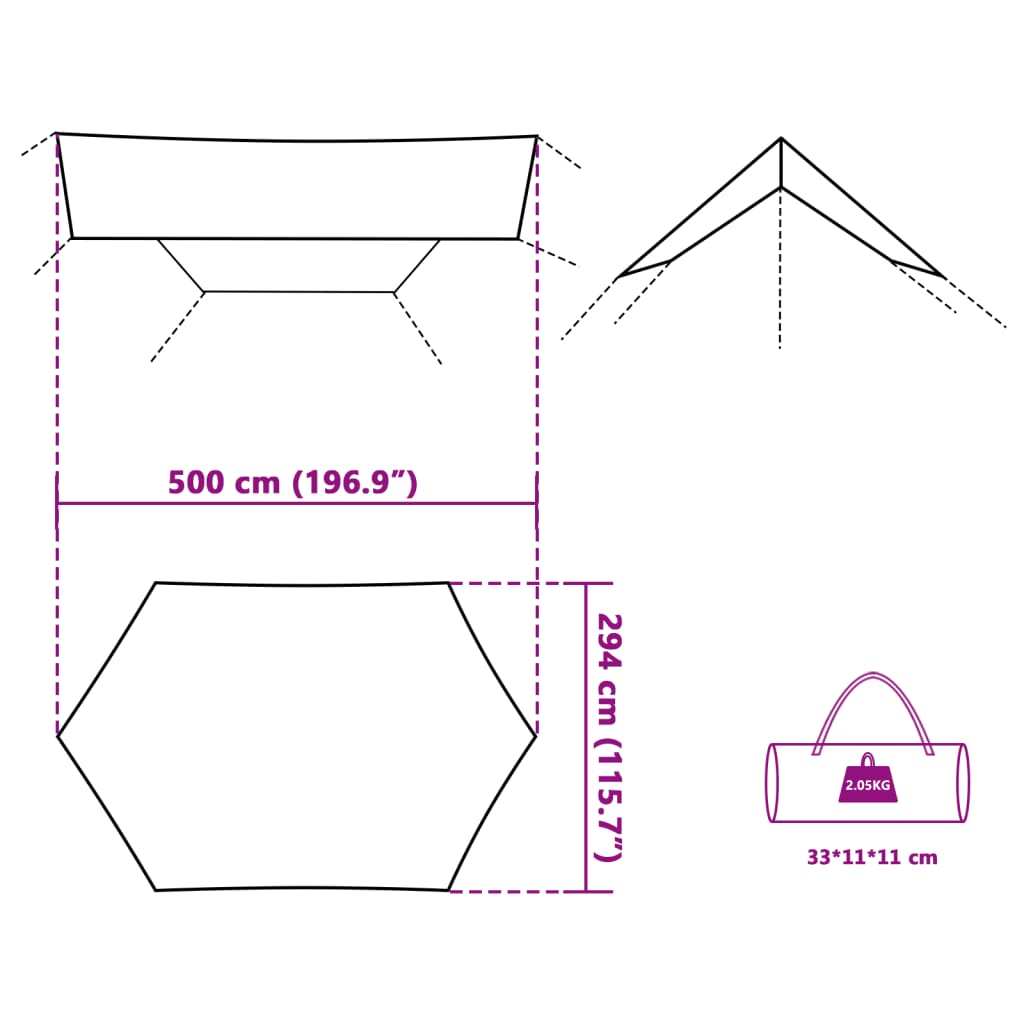 vidaXL Kempingová plachta zelená 500x294 cm vodotesná