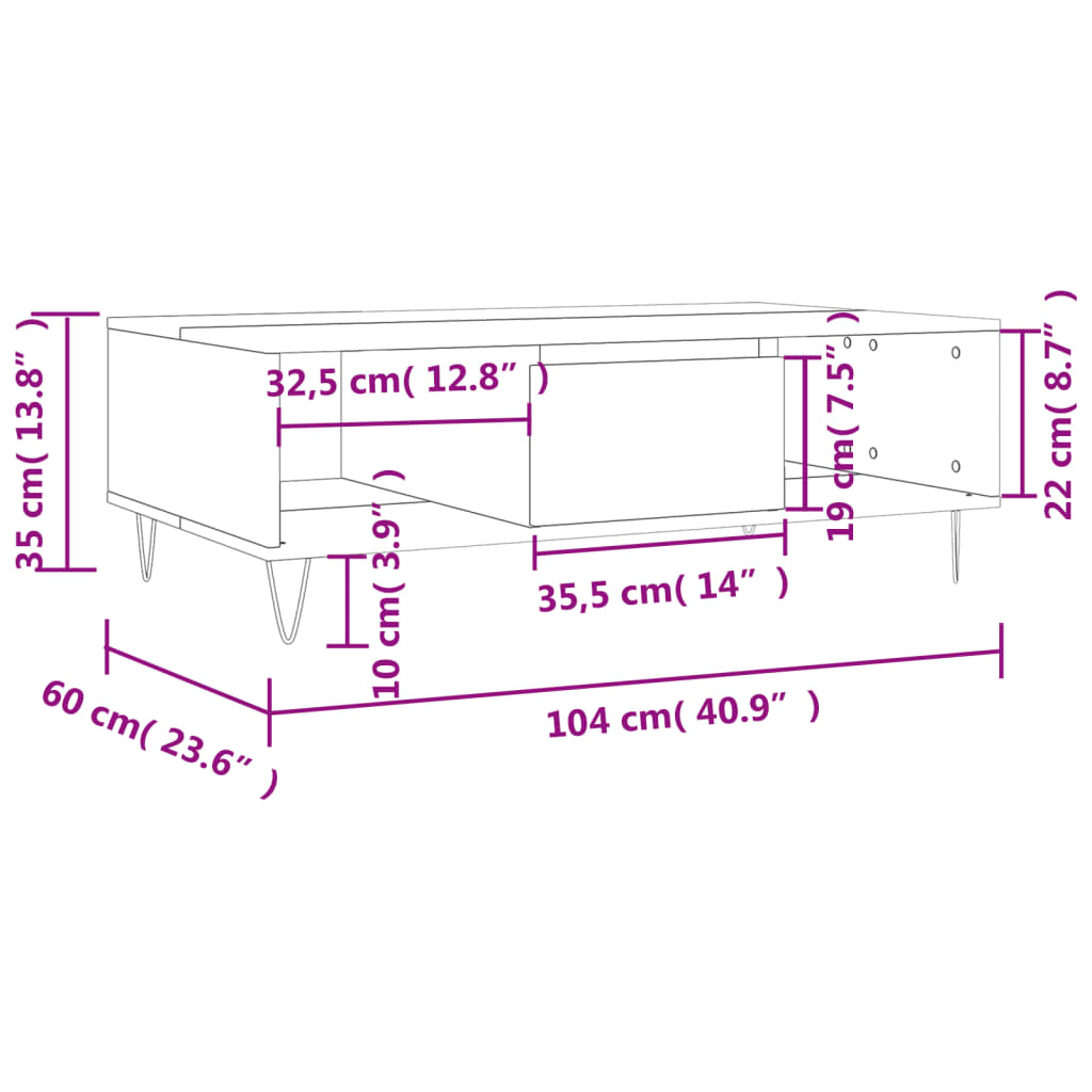 vidaXL Konferenčný stolík čierny 104x60x35 cm kompozitné drevo