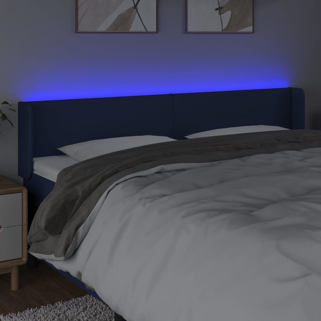 vidaXL Čelo postele s LED modré 183x16x78/88 cm látka