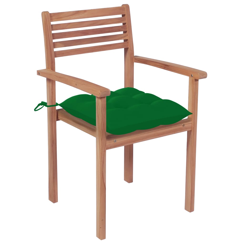 vidaXL Záhradné stoličky 4 ks zelené podložky teakový masív