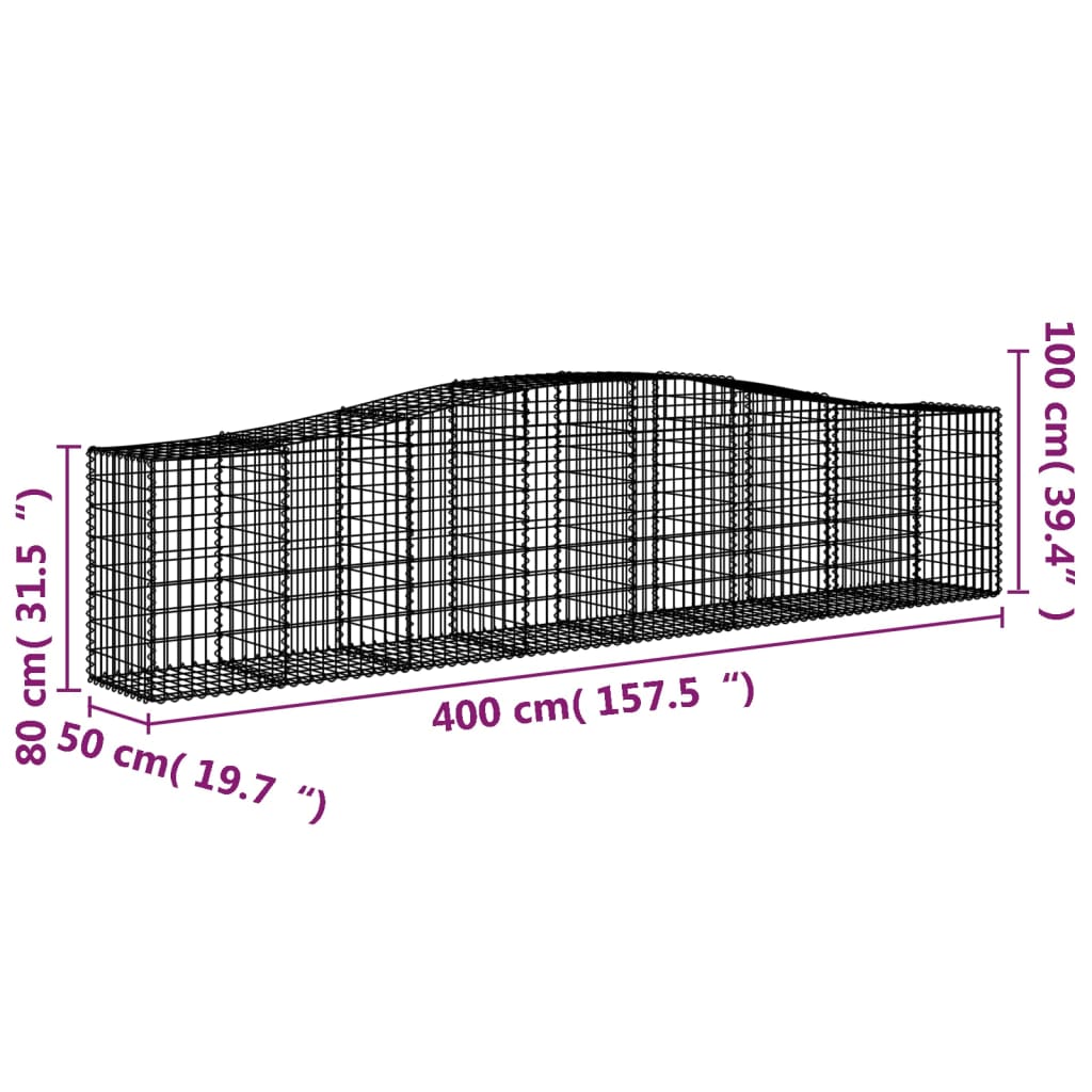 vidaXL Oblúkové gabionové koše 6 ks 400x50x80/100cm pozinkované železo