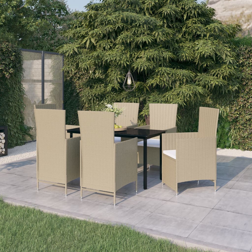 vidaXL 7-dielna záhradná jedálenská súprava so sedákmi béžová
