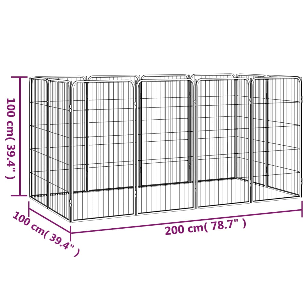 vidaXL Ohrádka pre psov 12 panelov čierna 50x100 cm práškovaná oceľ