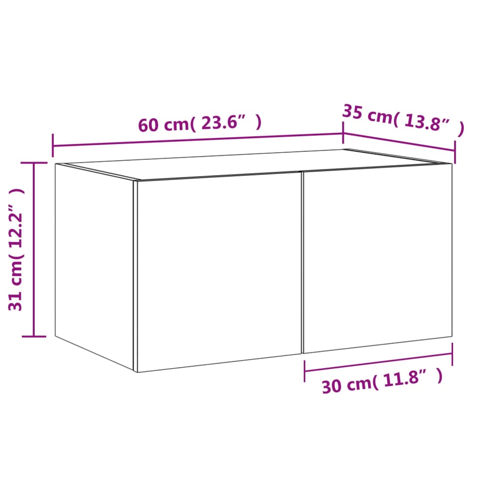 vidaXL TV nástenná skrinka s LED svetlami dub sonoma 60x35x31 cm