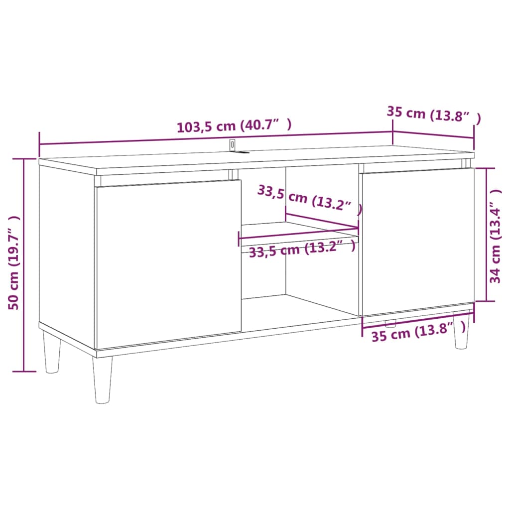 vidaXL TV stolík nohy z dreva hnedý dub 103,5x35x50 cm