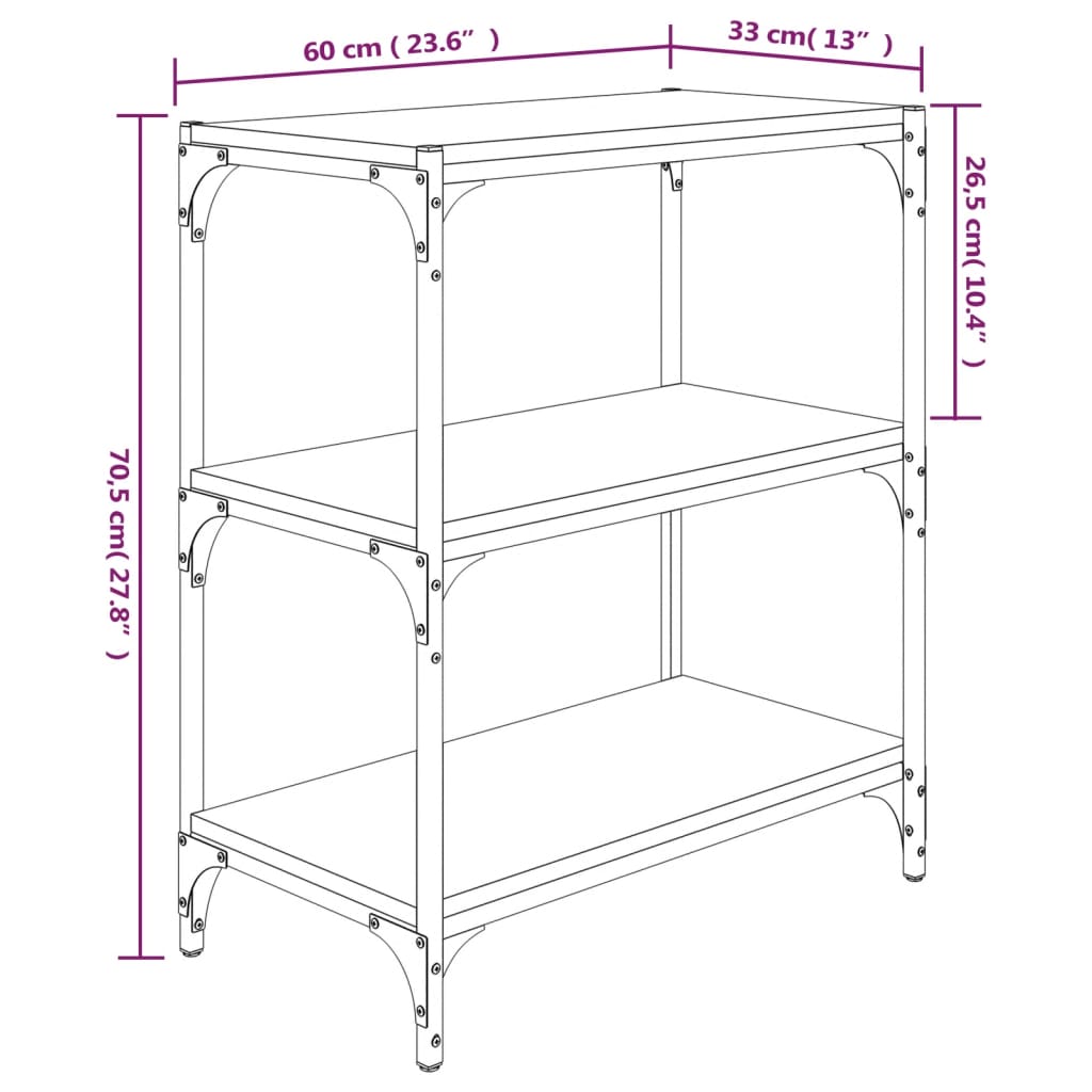 vidaXL Knižnica dymový dub 60x33x70,5 cm spracované drevo a oceľ