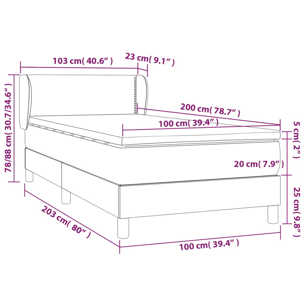 vidaXL Posteľný rám boxsping s matracom ružový 100x200 cm zamat