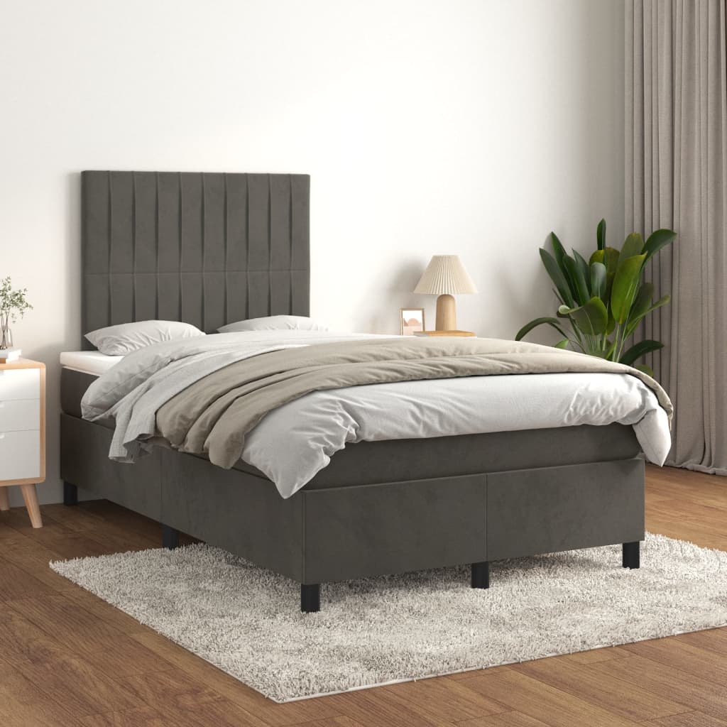 vidaXL Posteľný rám boxspring s matracom tmavosivý 90x190 cm zamat