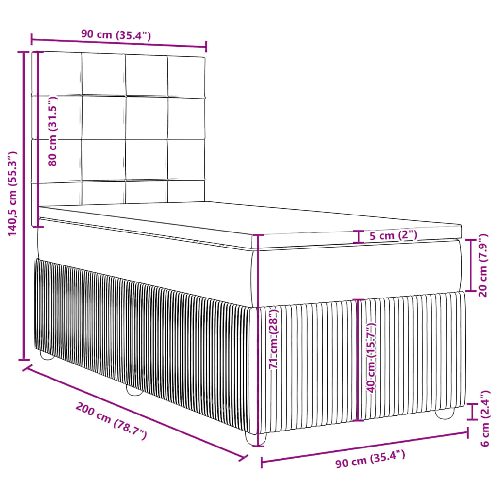 vidaXL Posteľný rám boxsping s matracom bledosivý 90x200 cm látka