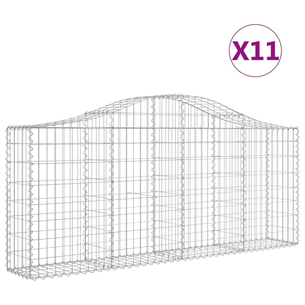 vidaXL Oblúkové gabionové koše 11ks 200x30x80/100cm pozinkované železo