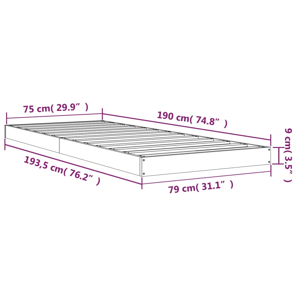 vidaXL Posteľný rám medový 75x190 cm borovicový masív malé jednolôžko