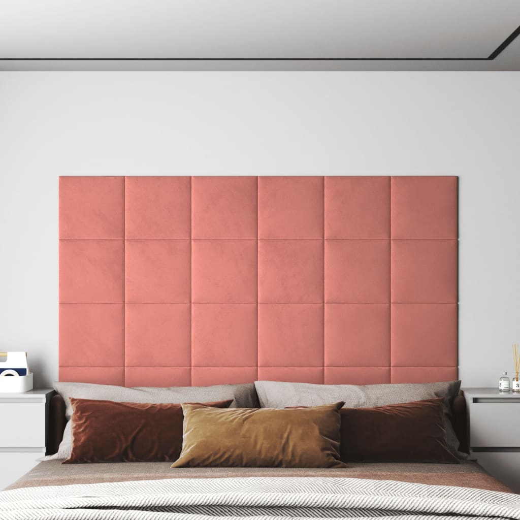 vidaXL Nástenné panely 12 ks ružové 30x30 cm zamatové 1,08 m²