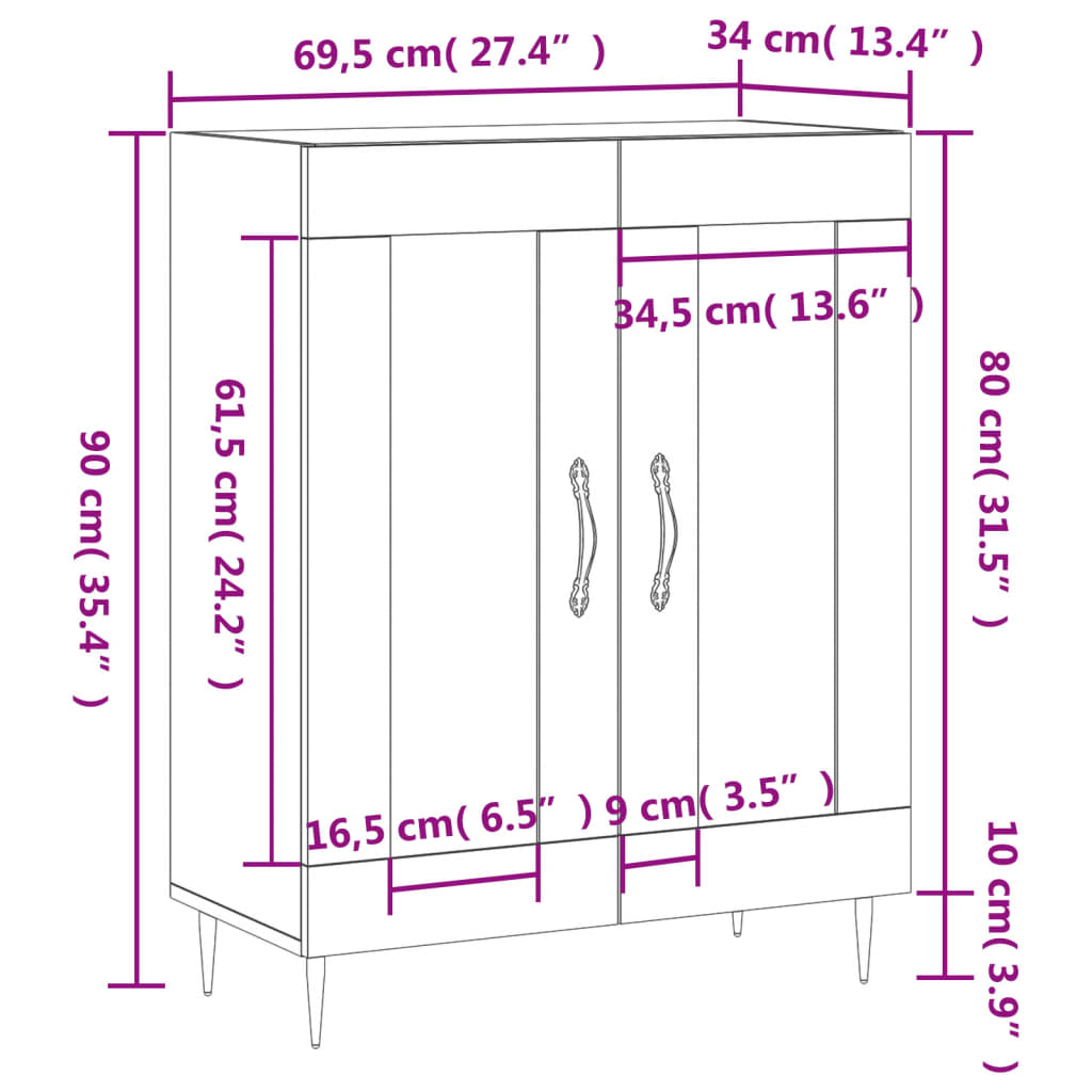 vidaXL Komoda hnedý dub 69,5x34x90 cm kompozitné drevo