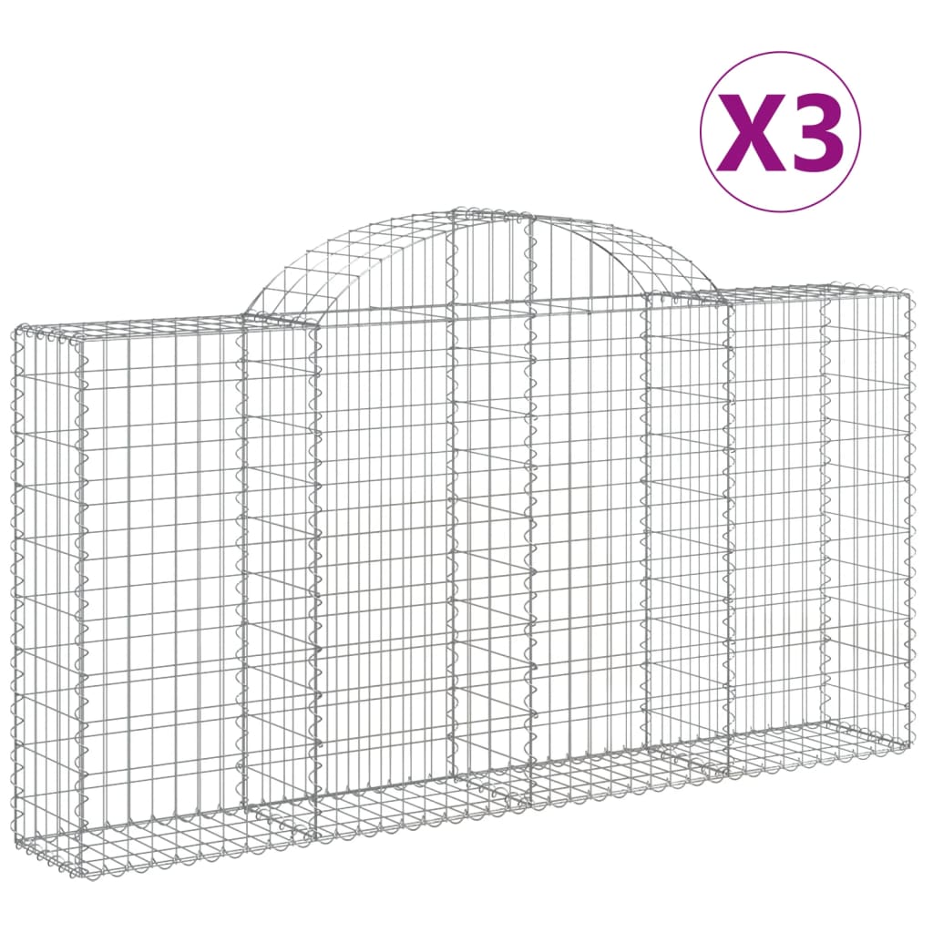 vidaXL Oblúkové gabiónové koše 3ks 200x30x100/120cm pozinkované železo