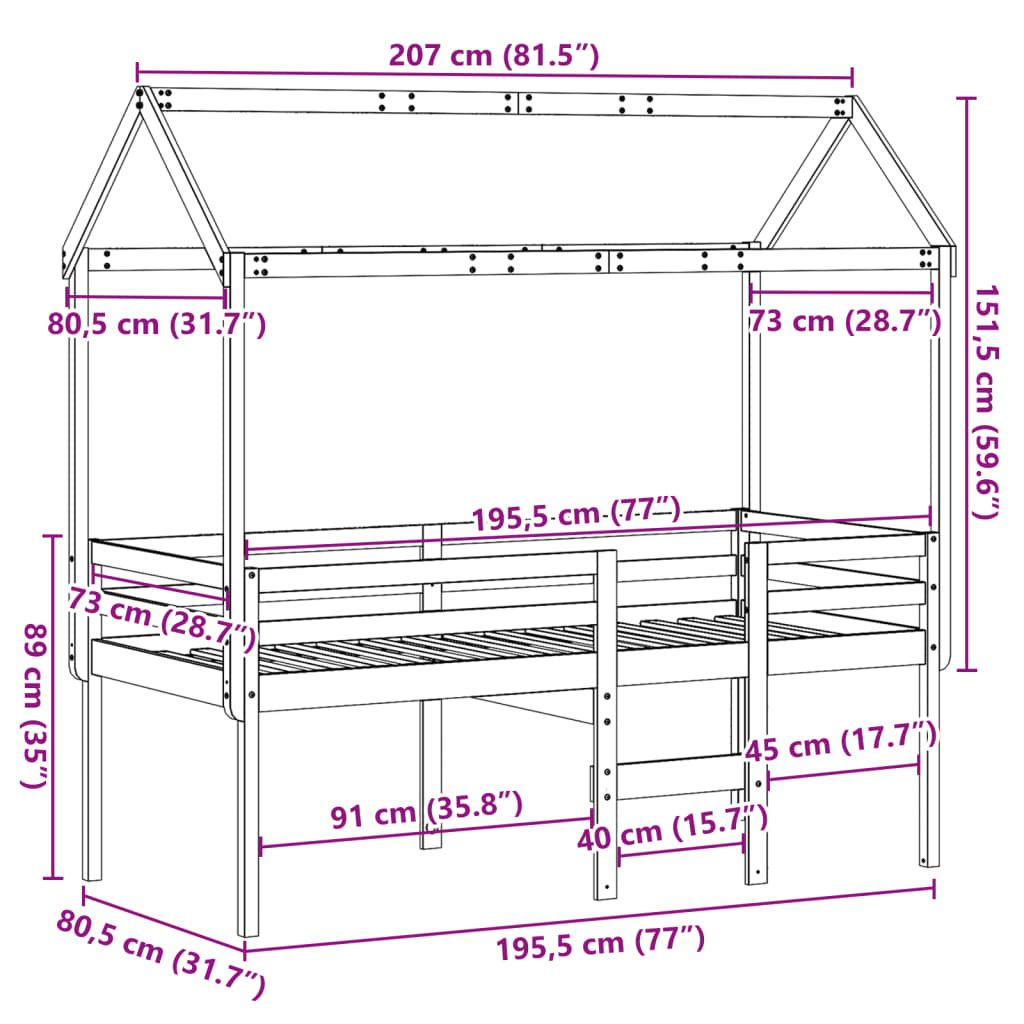 vidaXL Vysoká posteľ so strechou voskovo hnedá 75x190cm borovic. masív