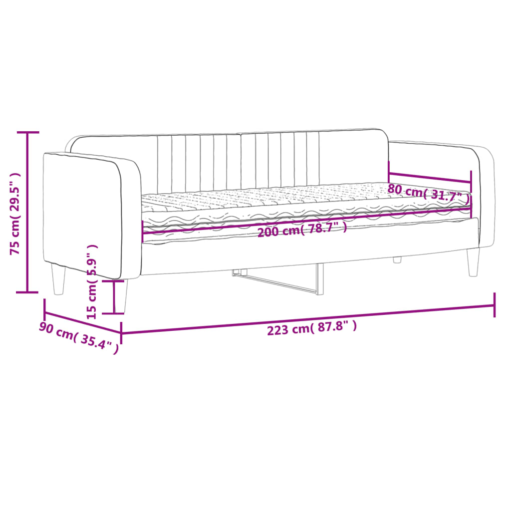 vidaXL Denná posteľ s matracom svetlosivá 80x200 cm zamat