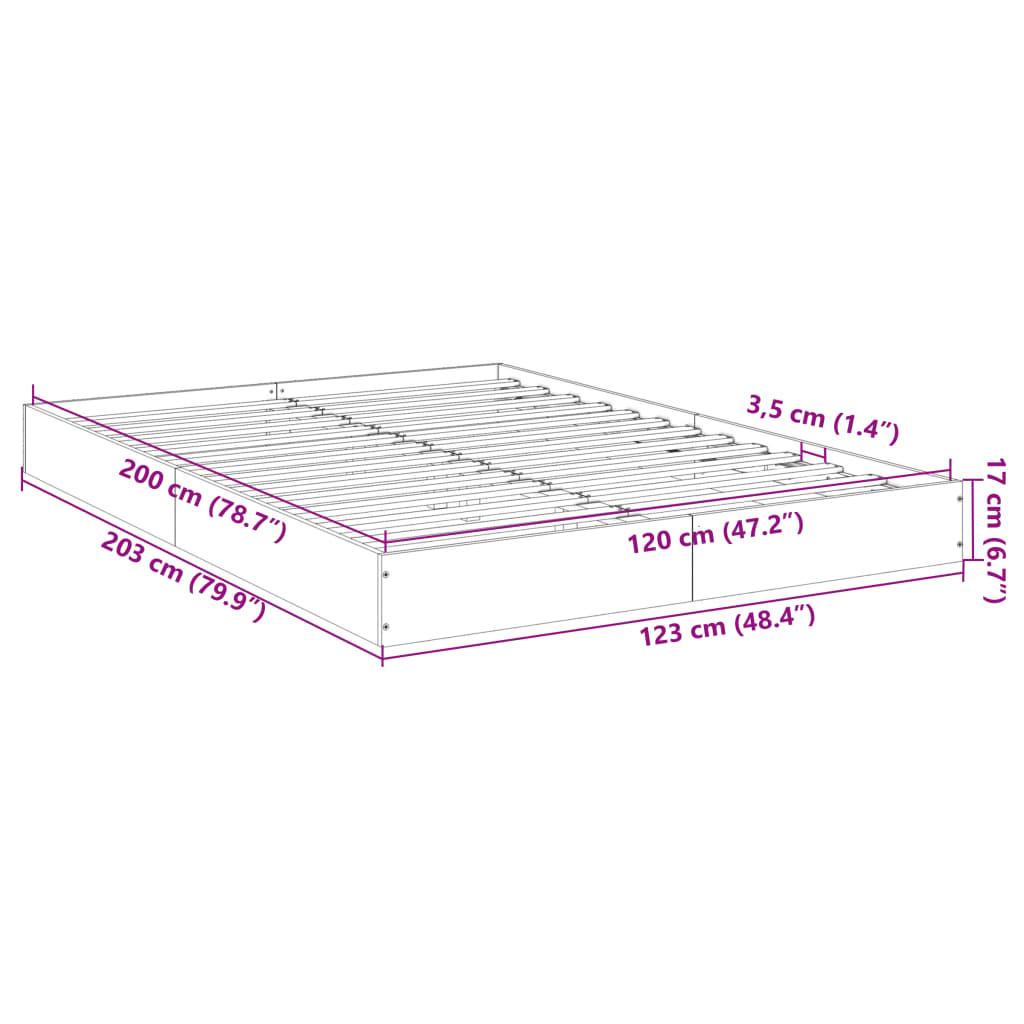 vidaXL Posteľný rám bez matraca dub sonoma 120x200 cm kompozitné drevo