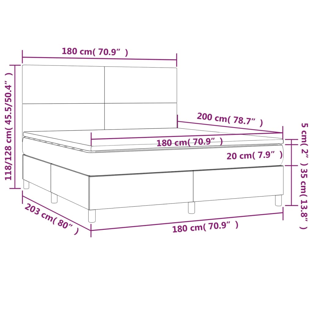 vidaXL Boxspring posteľ s matracom a LED biela 180x200 cm umelá koža