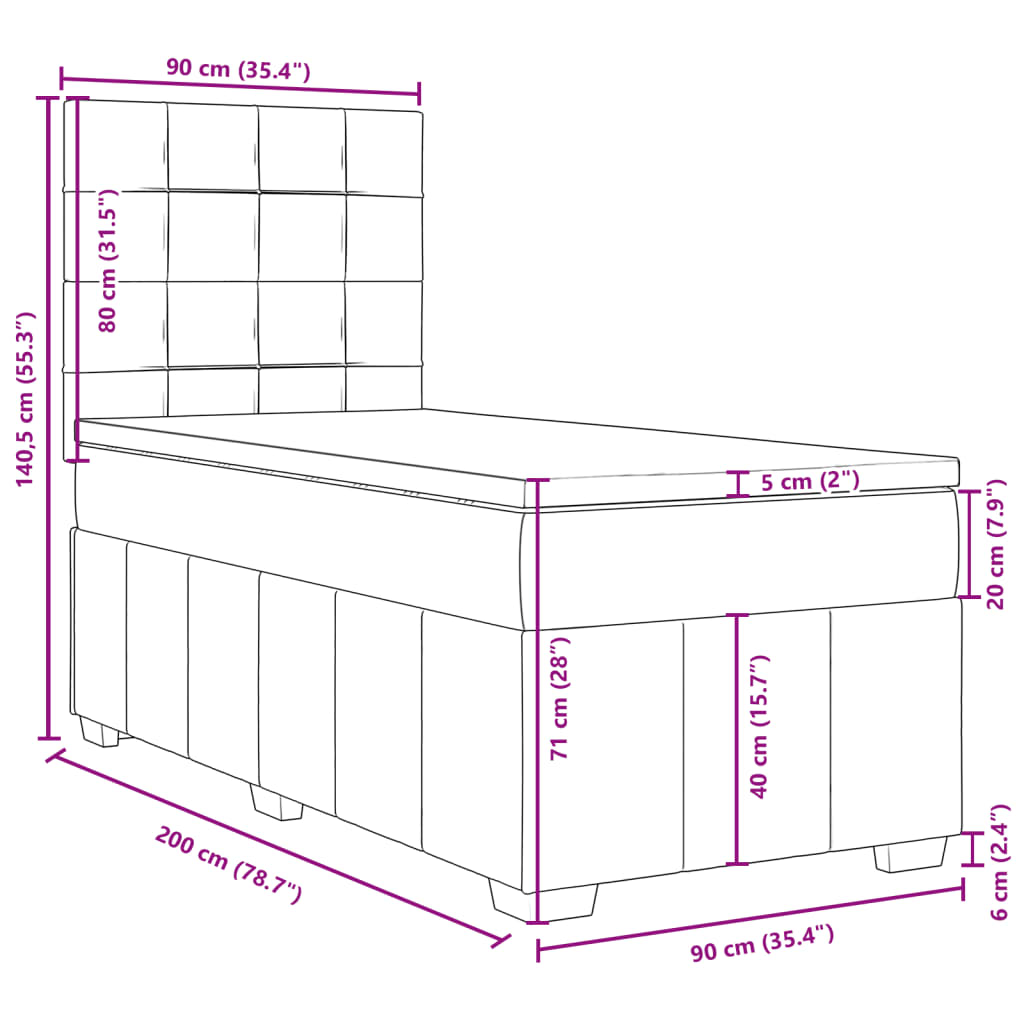 vidaXL Posteľný rám boxsping s matracom bledosivý 90x200 cm látka