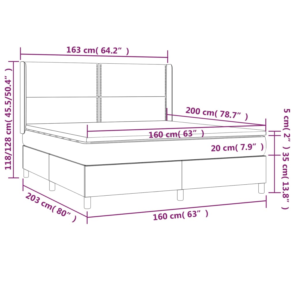 vidaXL Posteľný rám boxsping matrac a LED tmavomodrý 160x200 cm zamat