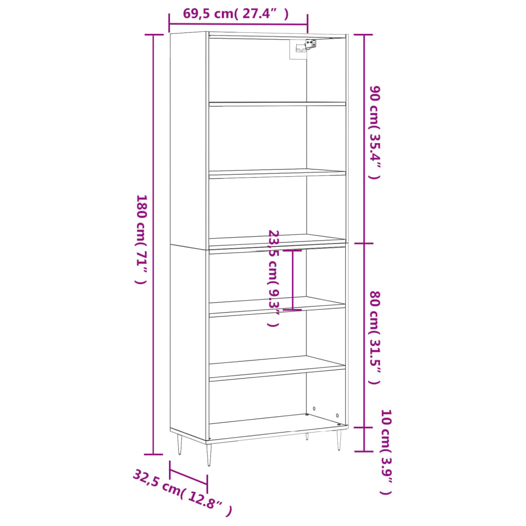 vidaXL Vysoká skrinka hnedý dub 69,5x32,5x180 cm kompozitné drevo