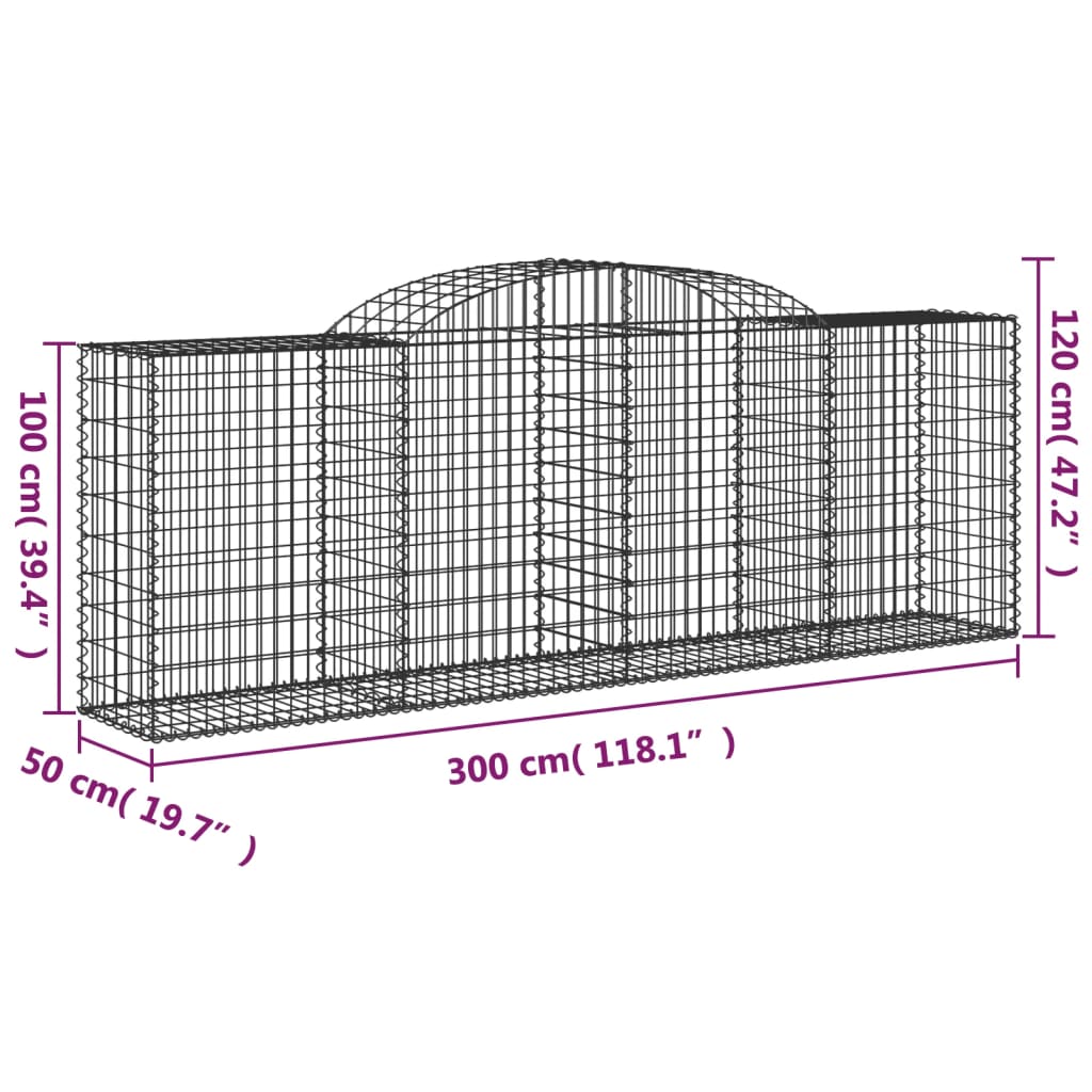 vidaXL Oblúkové gabiónové koše 20ks 300x50x100/120cm pozinkov. železo