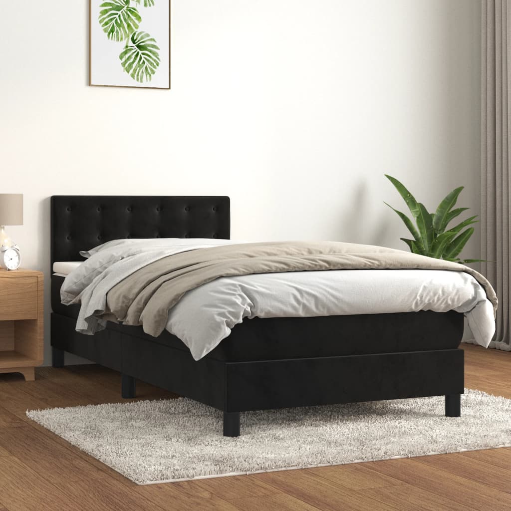 vidaXL Posteľný rám boxspring s matracom čierny 90x190 cm zamat