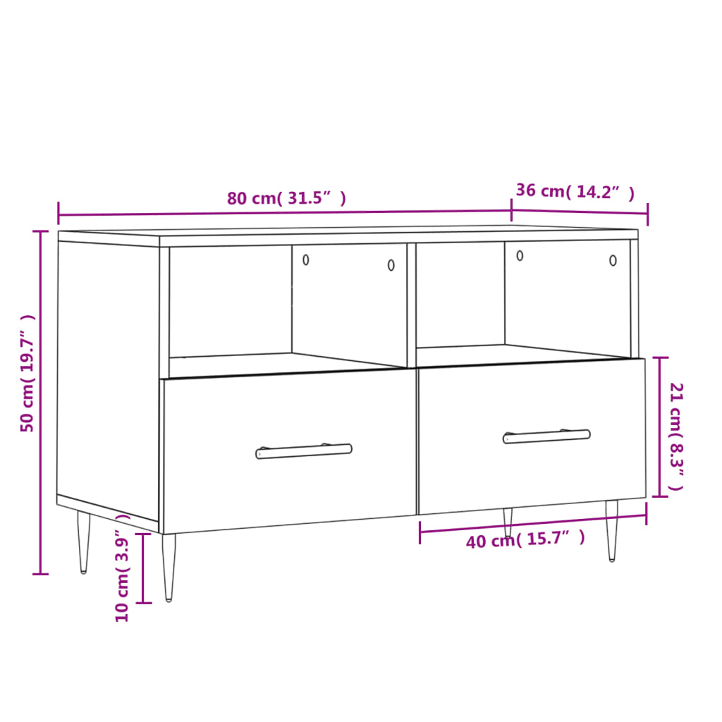 vidaXL TV skrinka lesklá biela 80x36x50 cm spracované drevo