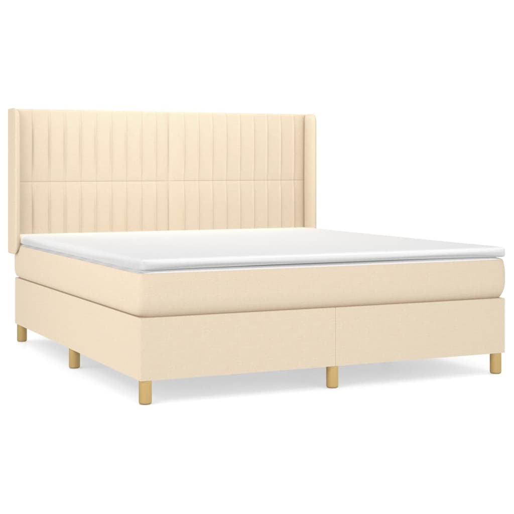 vidaXL Posteľný rám boxspring s matracom krémový 160x200 cm látka