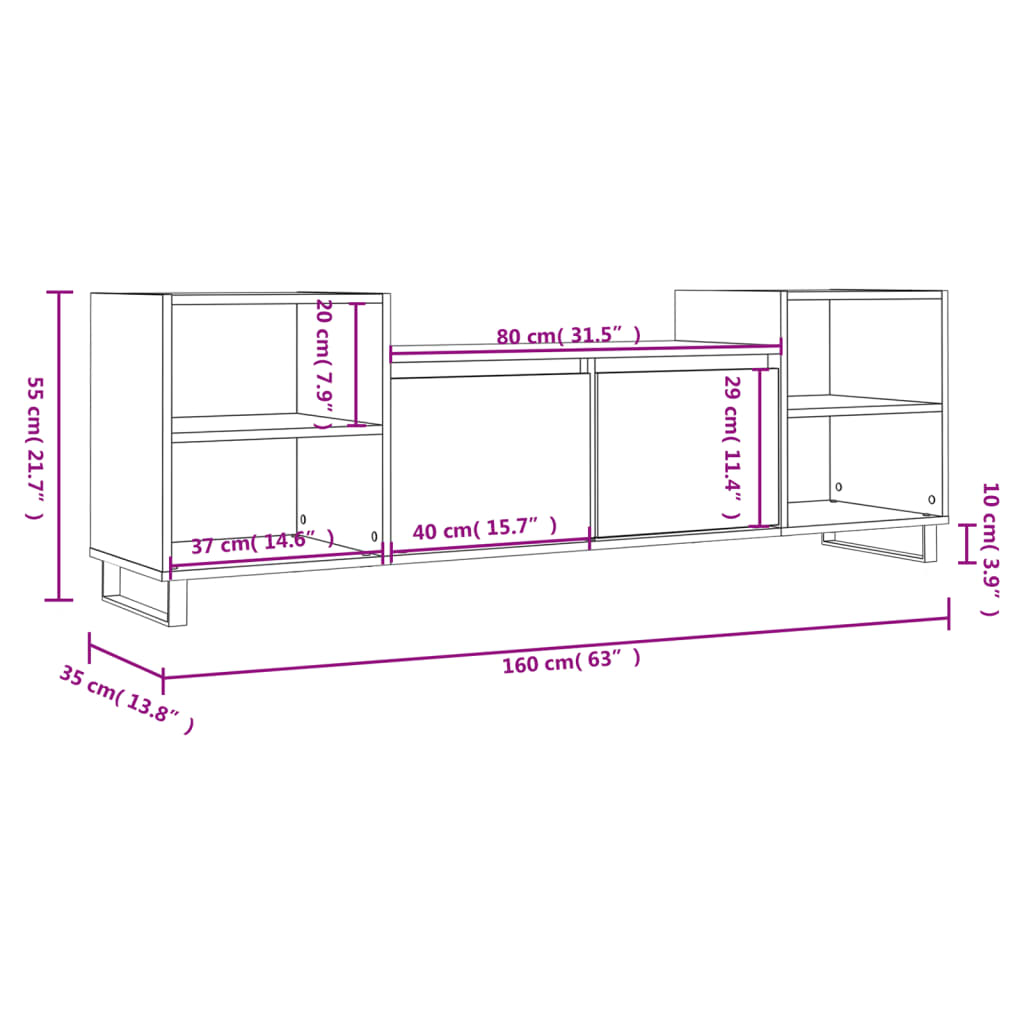 vidaXL TV skrinka dymový dub 160x35x55 cm spracované drevo